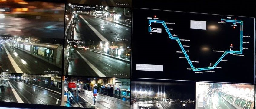 Mur d'images de vidéoprotection dans un poste de commandement